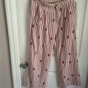 Striped Pants with Red Floral Pattern
